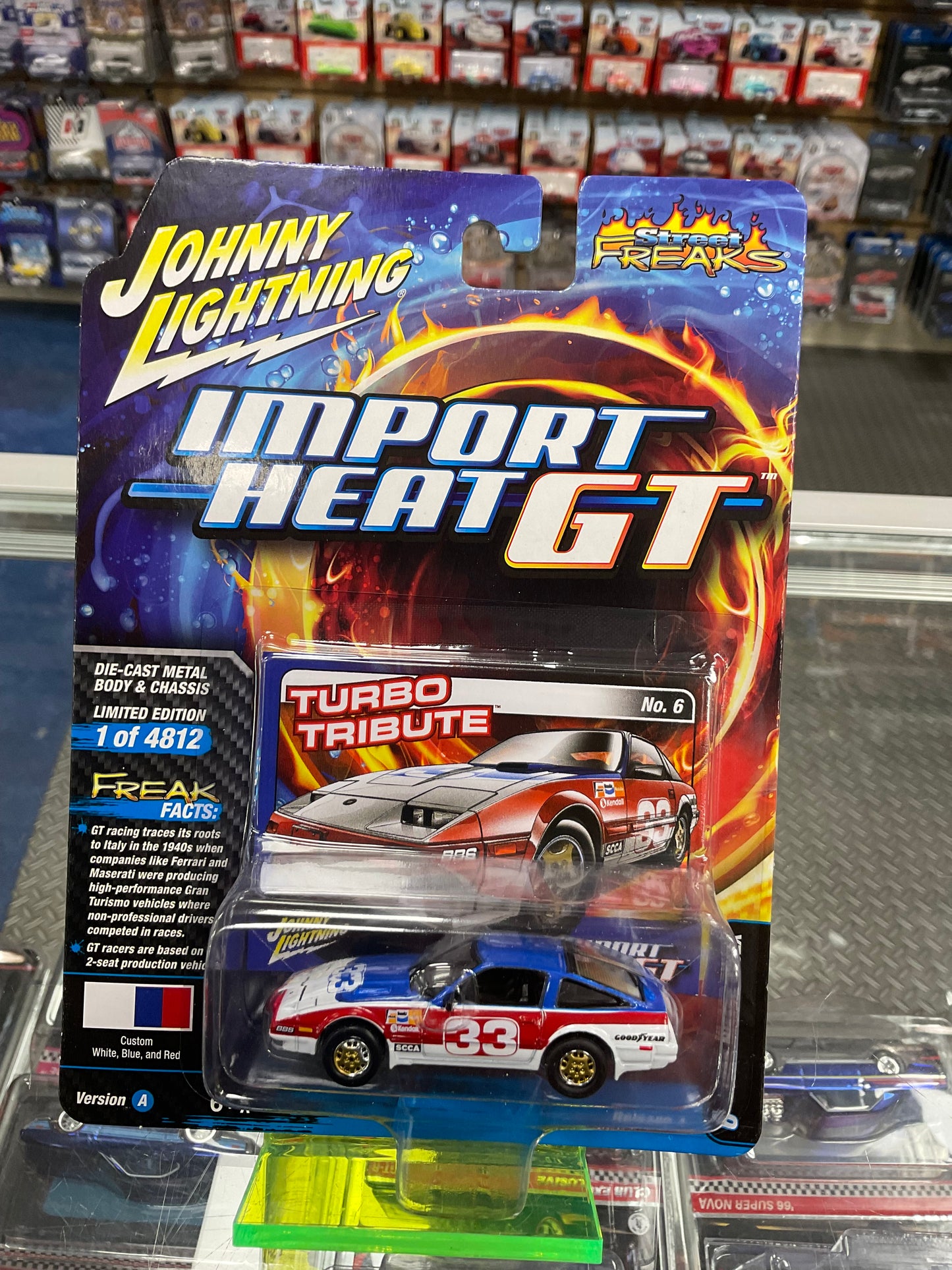 Johnny Lightning Import Heat GT 1985 Nissan 300ZX Custom White, Blue, and Red