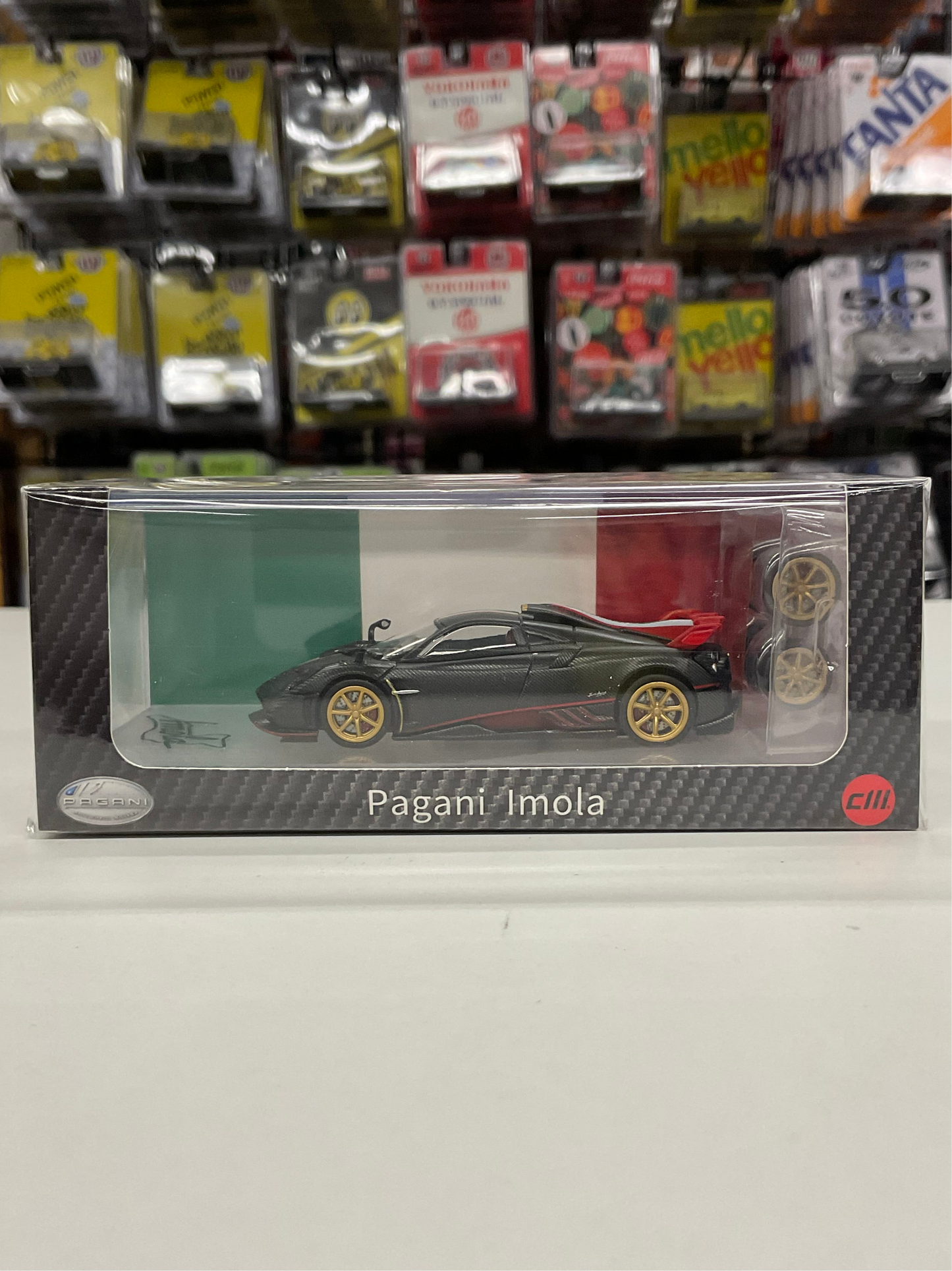 CM Model Pagani Imola Black Carbon with Italian Flag Stripes