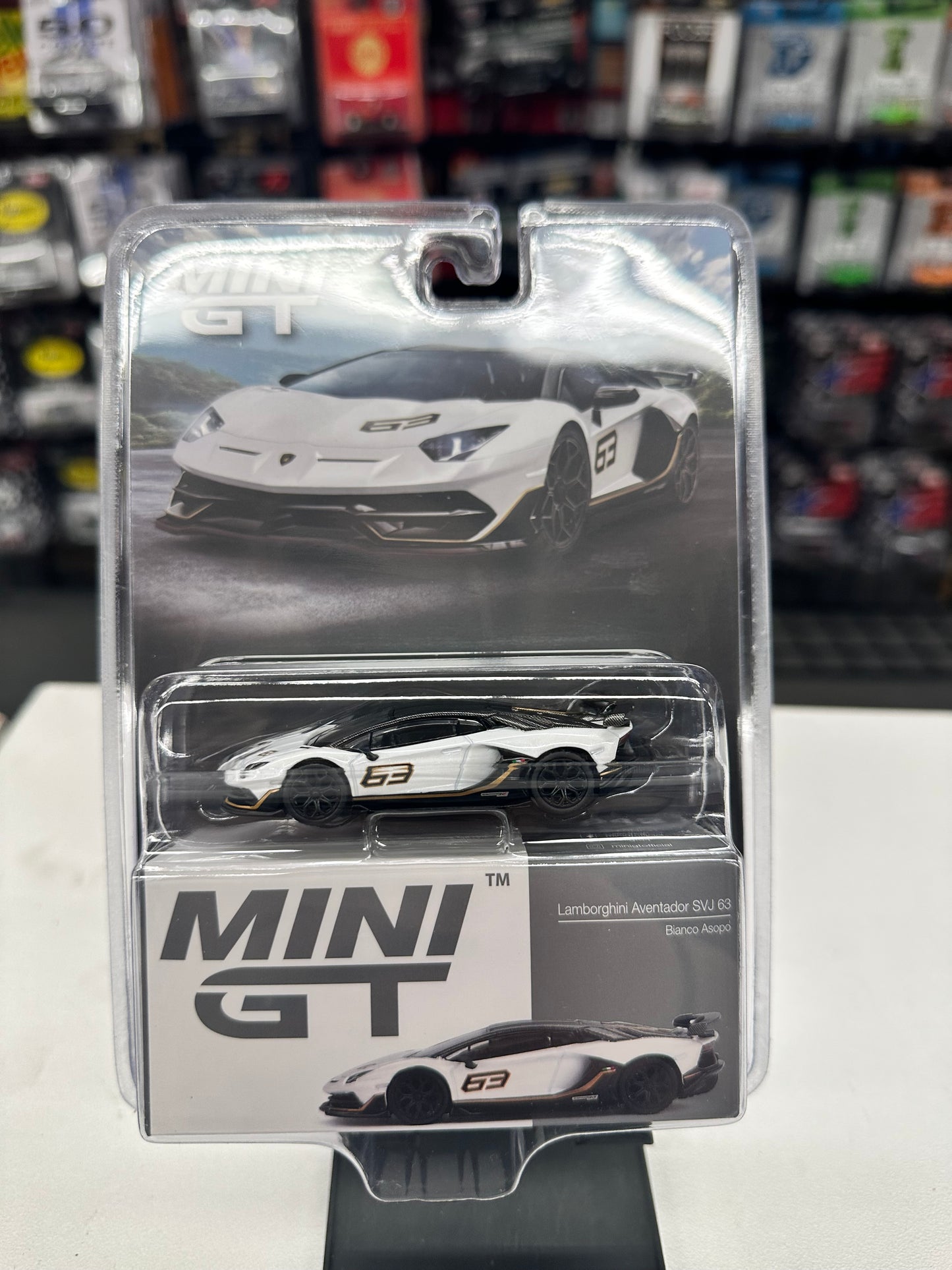 Mini GT 842 Lamborghini Aventador SVJ 63 Blanco Asopo