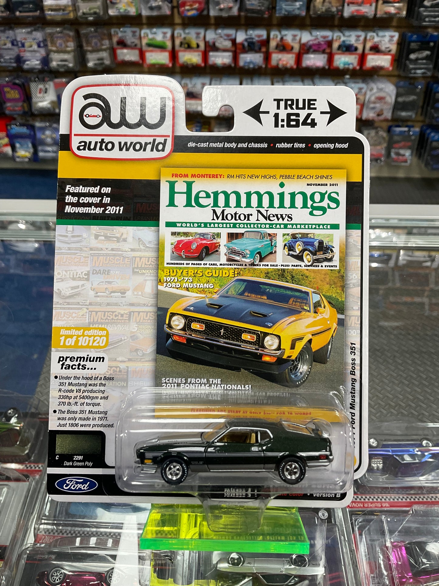 Auto World Hemmings Motor News 1971 Ford Mustang Boss 351 Dark Green Poly