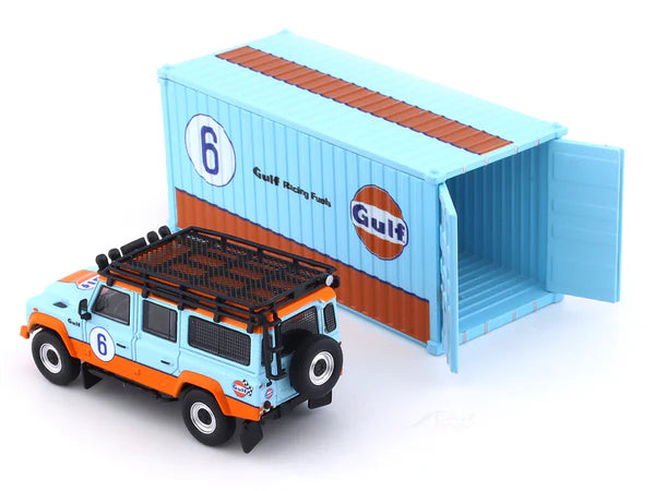 Cool ART/Time Micro 1:64 Land Rover Defender Gulf with metal Container Model Car