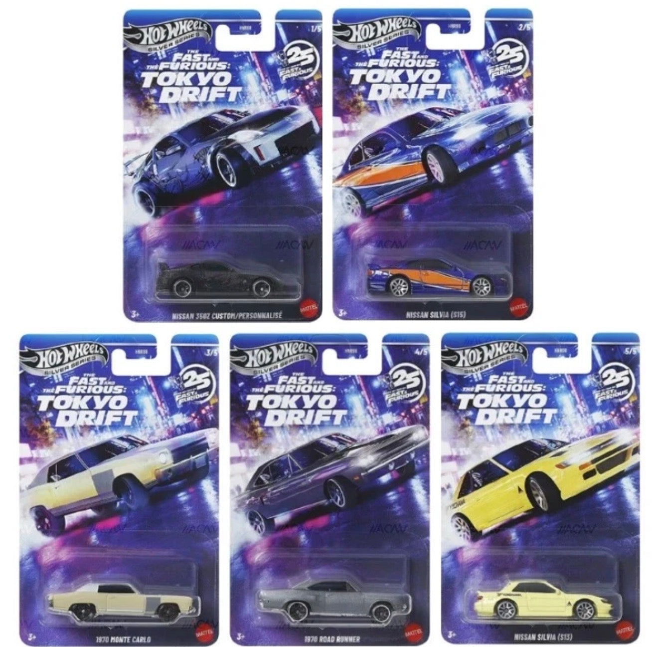 Hotwheels Silver Series The Fast and the FuriousTOKYO DRIFT 5 car set HNR88