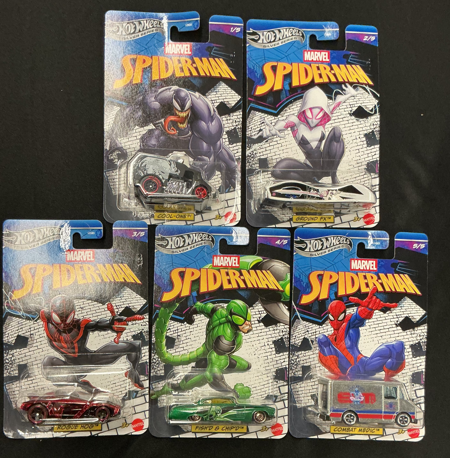2026 Hot Wheels Silver Series: Marvel SPIDER-MAN - Full Set Of 5