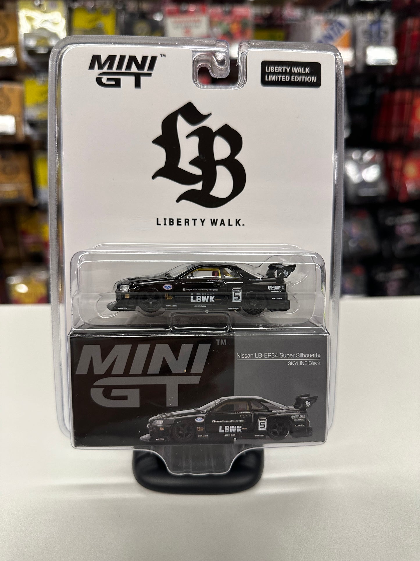 Mini GT 844 Nissan LB-ER34 Super Silhouette Skyline Black Liberty Walk Shop Edition