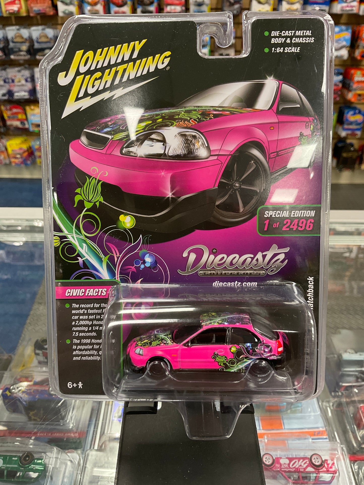 Johnny Lightning DiecastZ Exclusive 1998 Honda Civic Hatchback Pink