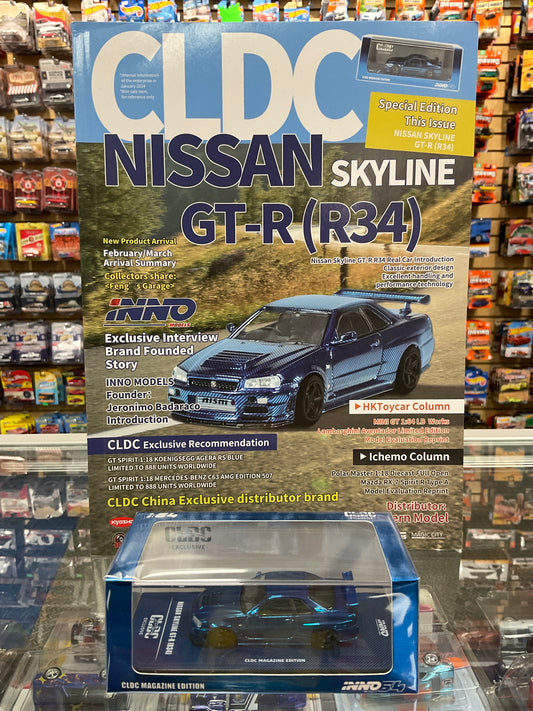 Inno64 CLDC magazine edition Nissan Skyline R34 Blue Chrome