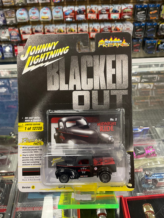 Johnny Lightning Blacked Out 1941 Willys Pickup Gloss Black, Flat Black, & Red Accents