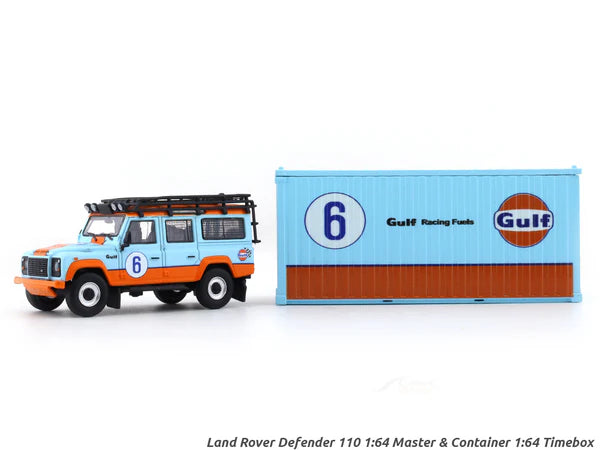 Cool ART/Time Micro 1:64 Land Rover Defender Gulf with metal Container Model Car