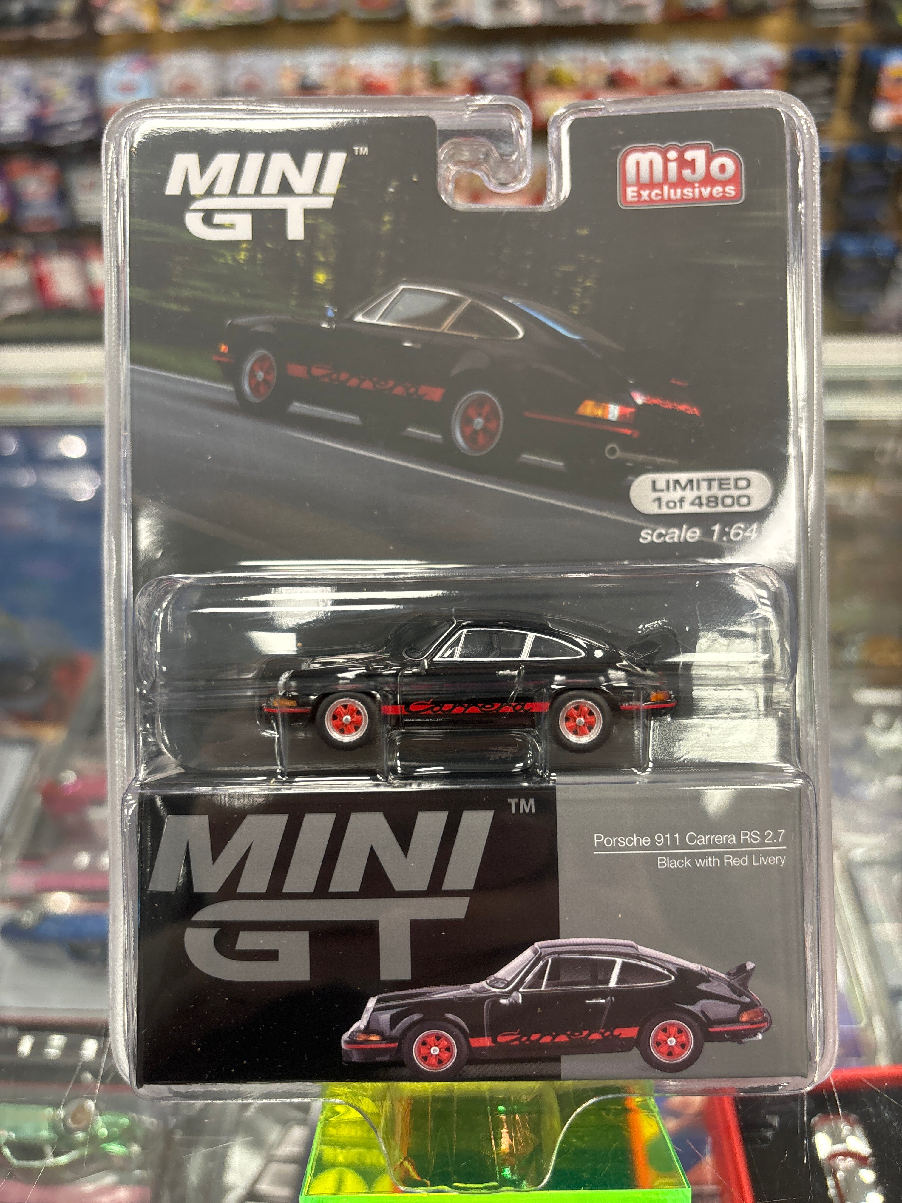 MiniGT 688 Porsche 911 Carrerea RS 2.7 Black with a red