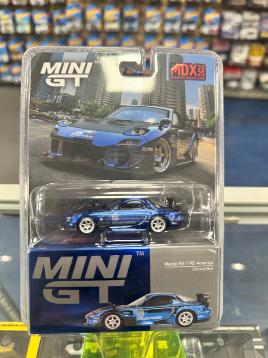 Mini GT 1020 Mazda RX-7 RE-Amemiya Chrome Blue 2025 Malaysia Diecast Expo