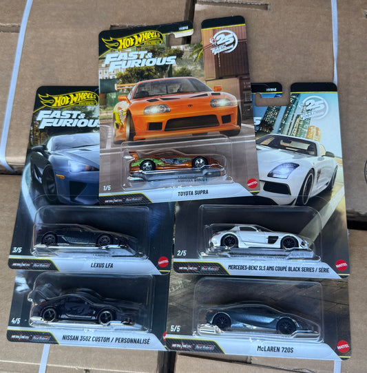 Hot Wheels Premium Fast & Furious 5 Car Set W/ Supra Chase - HNW46-956R