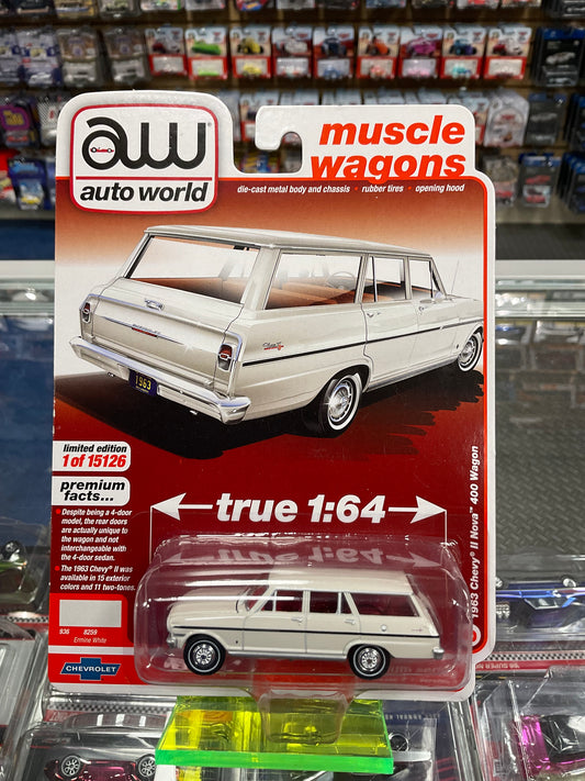 Auto World Muscle Wagons 1963 Chevy II Nova 400 Wagon Ermine White