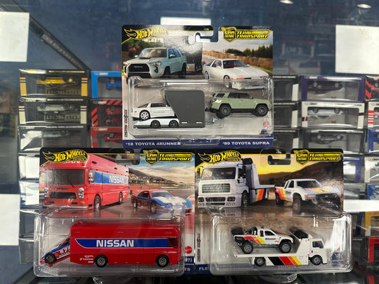 Hot Wheels Premium Team Transports Set of 3 Toyota Off-Road Truck, '89 Toyota Supra, '94 Nissan 300 ZX GTS