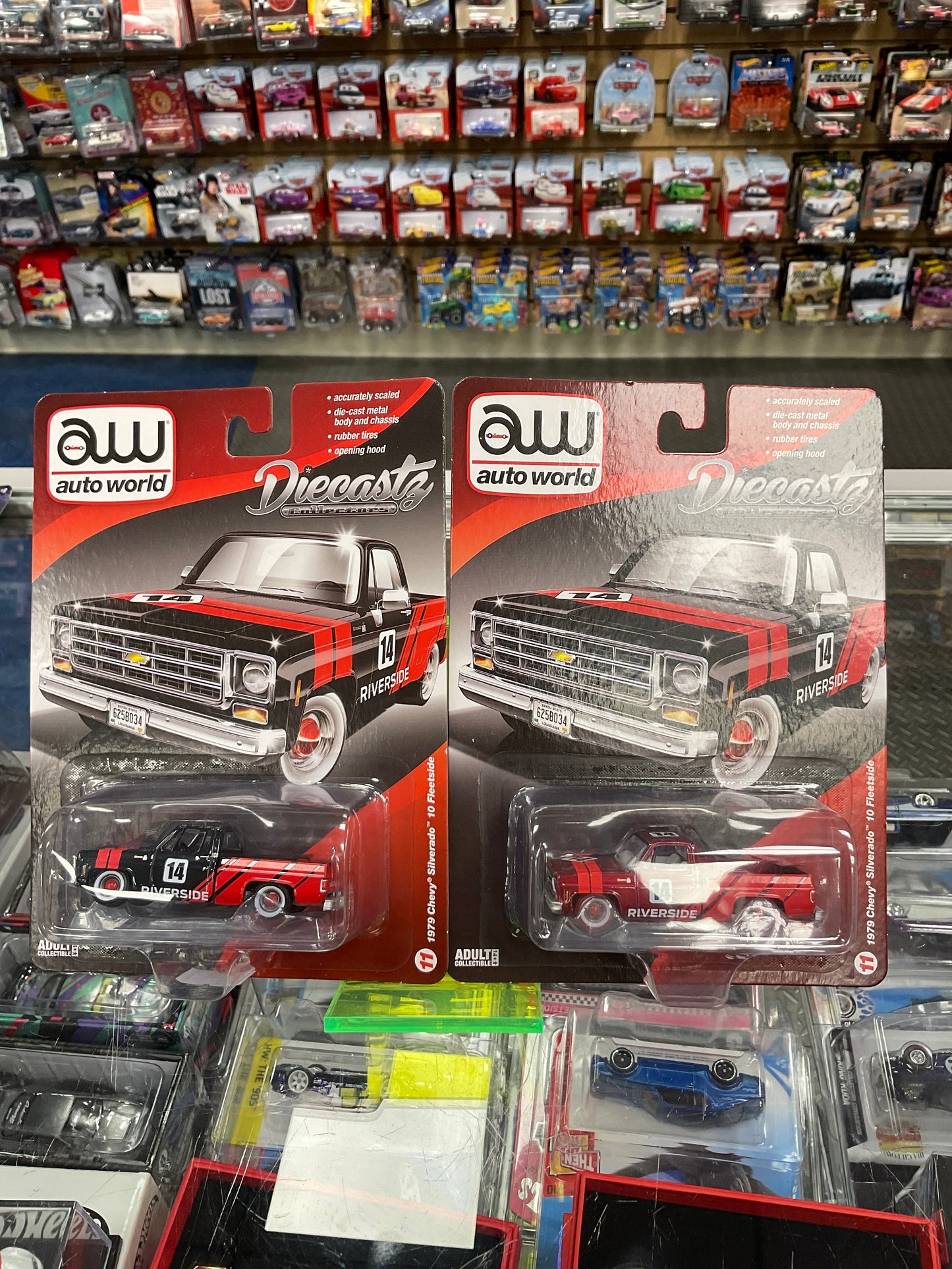 Auto World DiecastZ Exclusive 1979 Chevy Silverado 10 Fleetside Advan Chase and Regular
