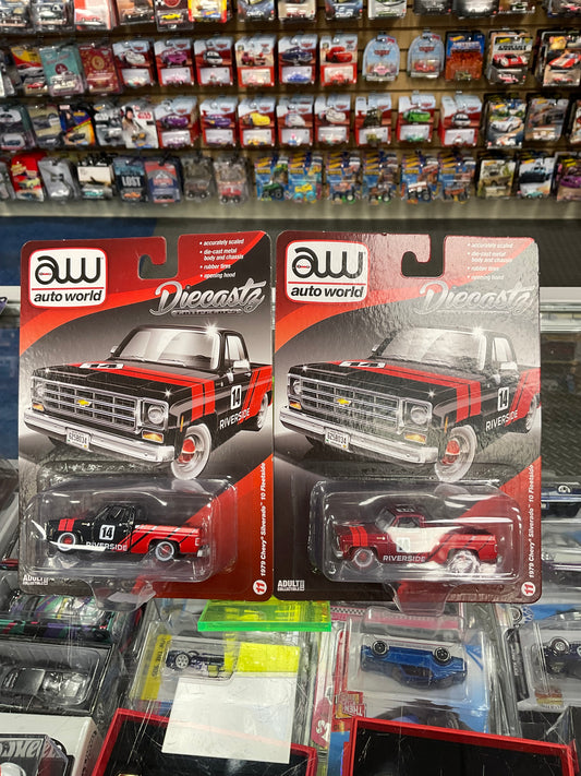 Auto World DiecastZ Exclusive 1979 Chevy Silverado 10 Fleetside Advan Chase and Regular