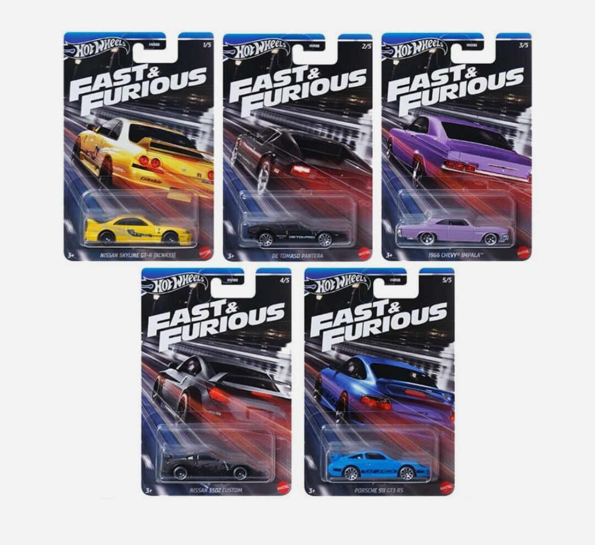 Hot Wheels Fast & Furious Set of 5