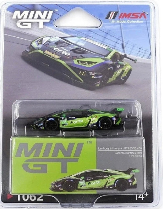 Mini GT #1062 Lamborghini Huracán GT3 EVO2 78 Forte Racing IMSA Daytona 24 Hrs