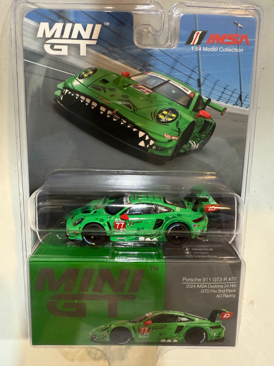 Mini GT 889 Porsche 911 GT3 R #77 2024 IMSA Daytona 24 Hrs GTD Pro 2nd Place AO Racing