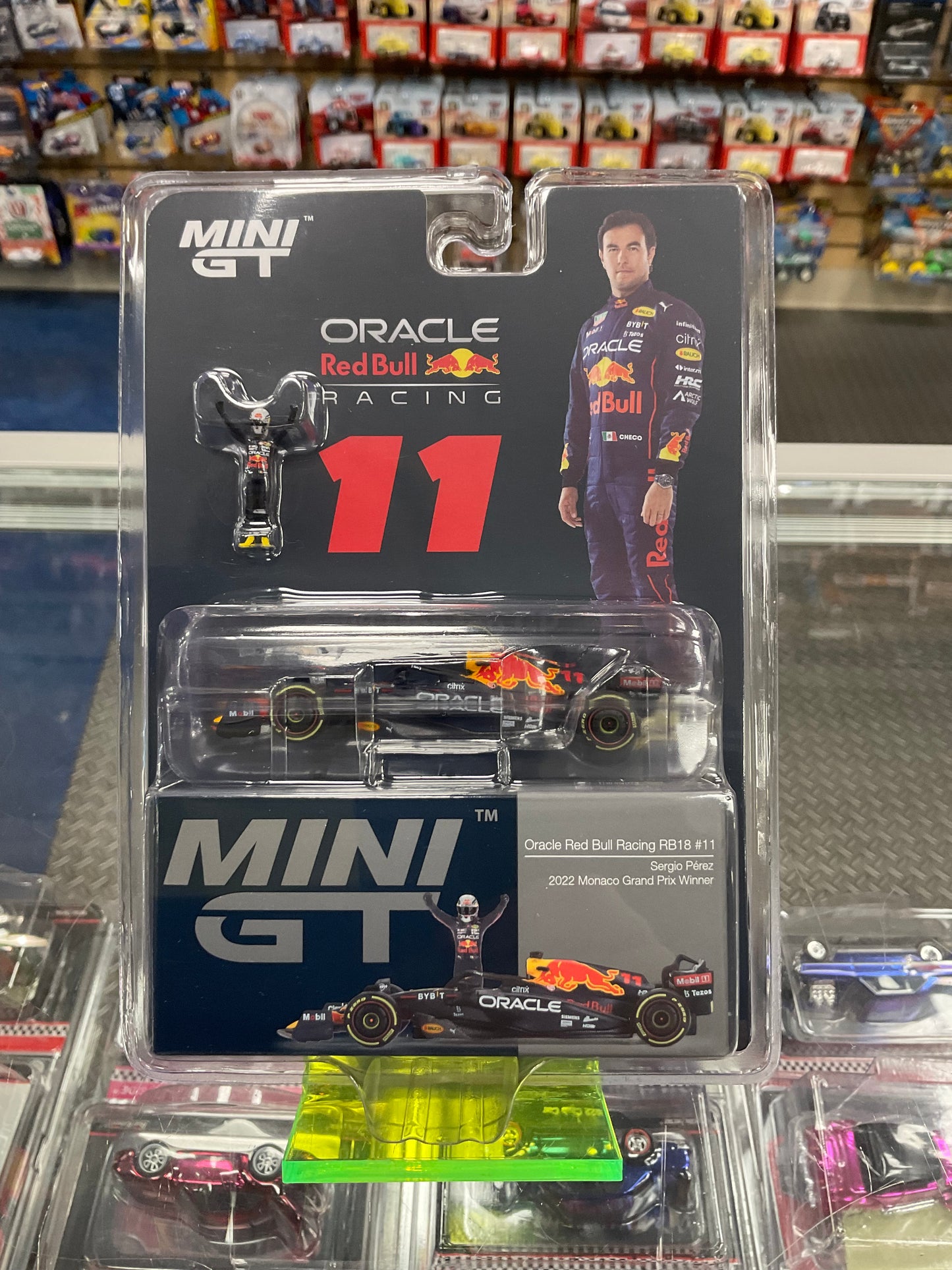 MiniGT 551 Oracle Red Bull Racing RB18 #11 Sergio Pérez 2022 Monaco Grand Prix Winner Rerelease