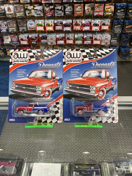 Auto World DiecastZ Exclusive 1983 Chevy Silverado Raceday Chase and Regular Diecastz Exclusive