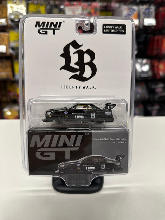 Mini GT 844 Nissan LB-ER34 Super Silhouette Skyline Black Liberty Walk Shop Edition