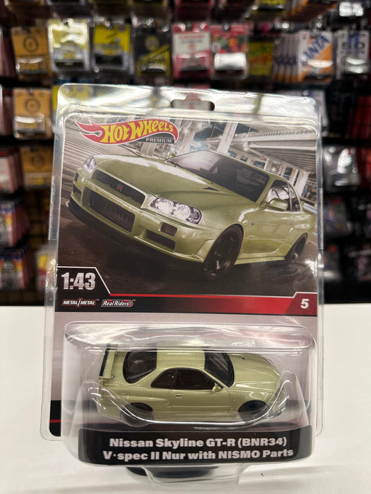 Hot Wheels Premium 1:43 Scale Nissan Skyline GT-R (BNR34) V-Spec II Nur with NISMO Parts