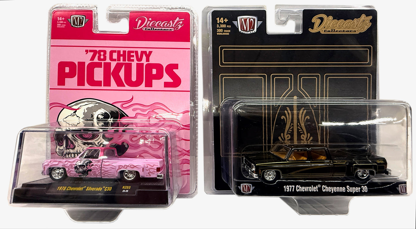M2 DiecastZ Exclusive 1977 Chevy Cheyenne super 30 & 1978 Chevy Cheyenne C30 set