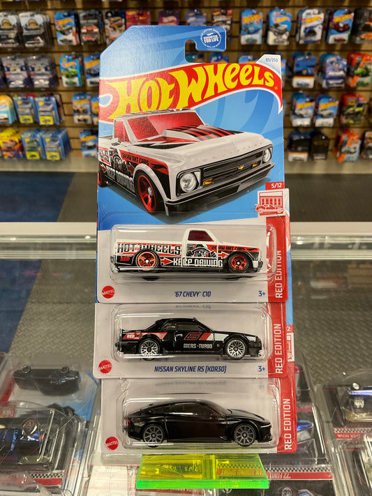Hot wheels 2024 red edition set of skyline Chevy c10 and Delorean