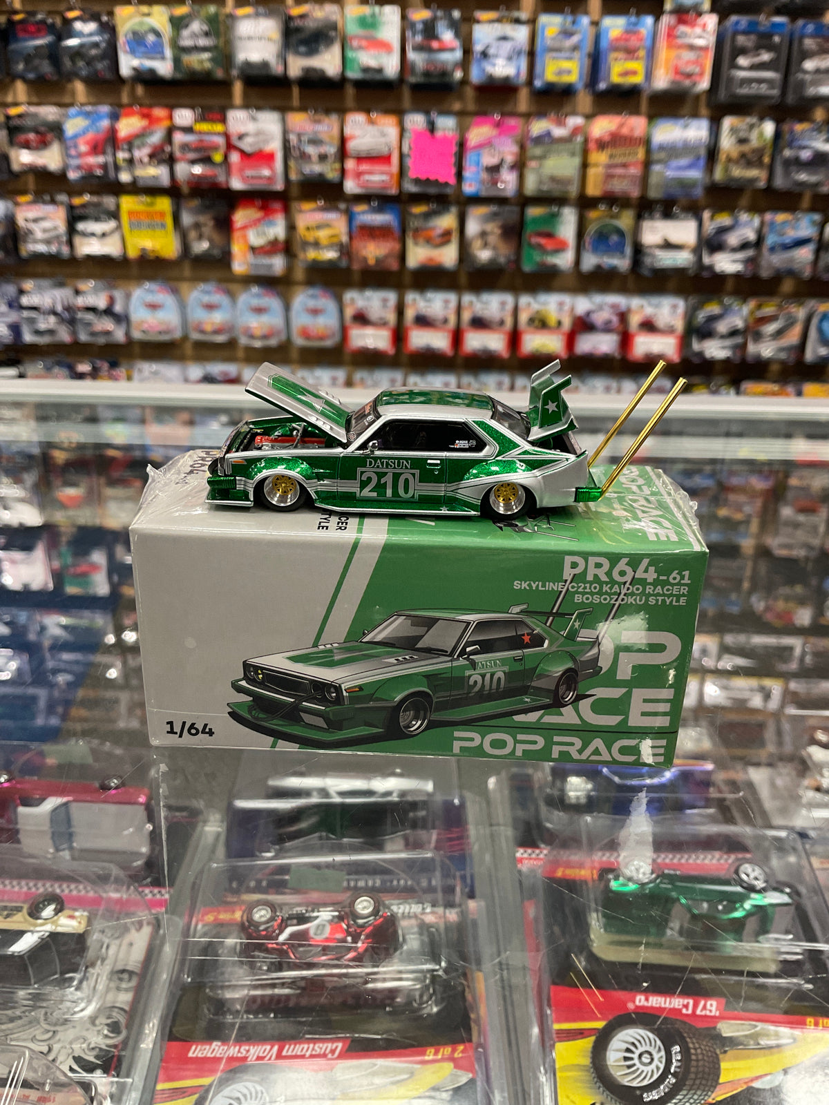 Pop Race 1/64 Nissan Skyline C210 Bosozoku Style - Matte Black Diecast Model Car