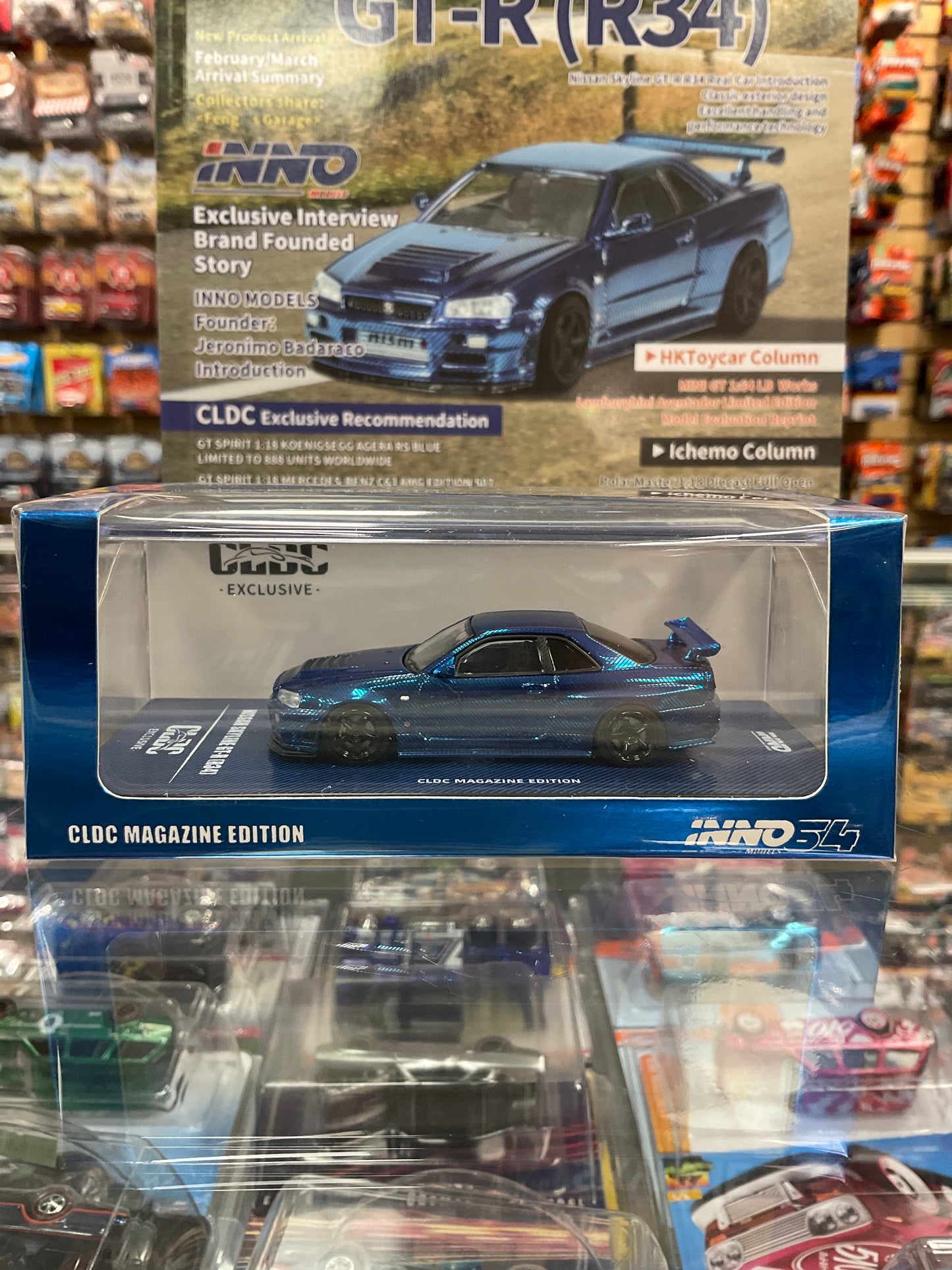 Inno64 CLDC magazine edition Nissan Skyline R34 Blue Chrome