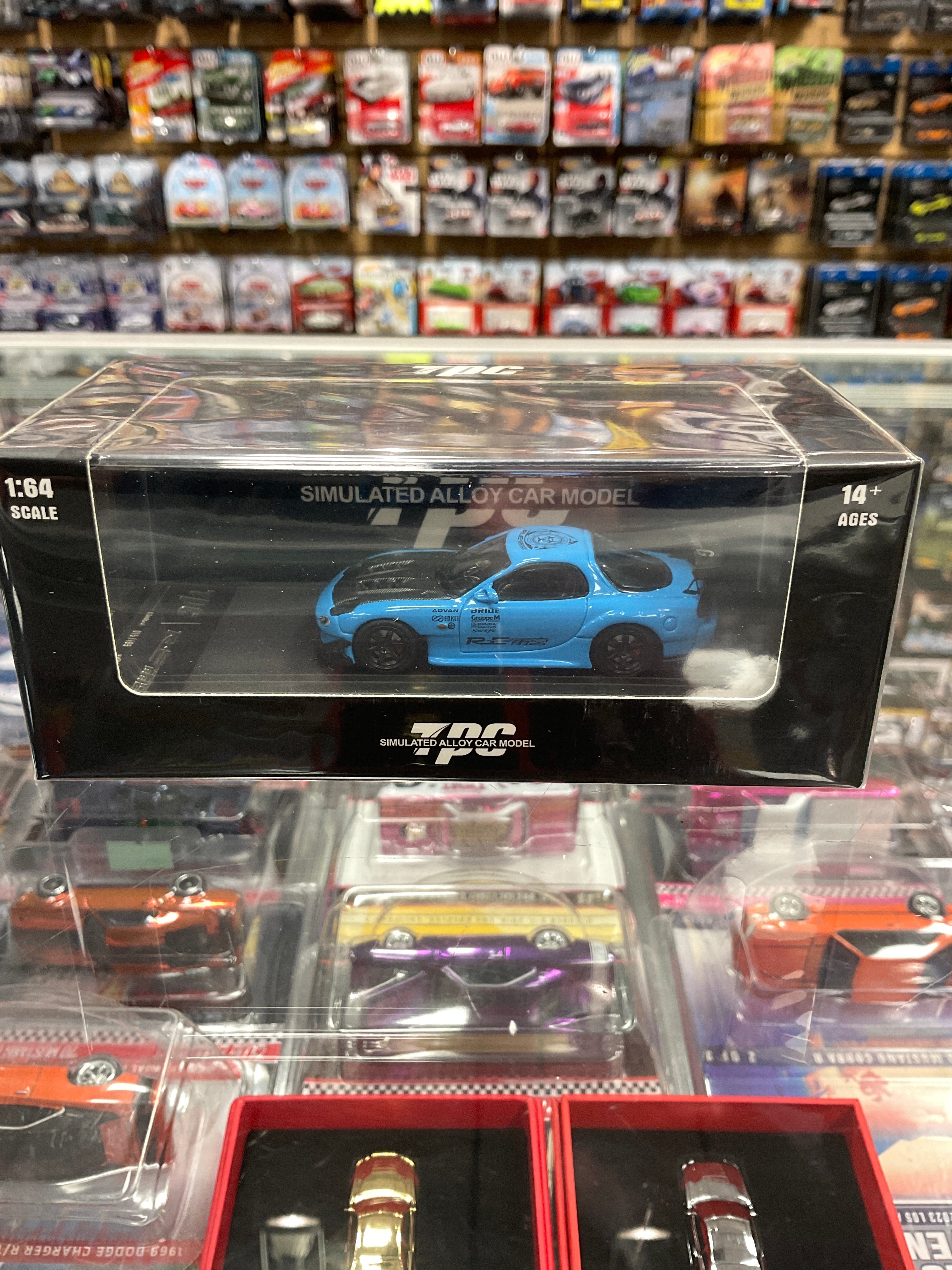 TPC Mazda RX7 Blue carbon fiber hood REsuperG – Diecastz